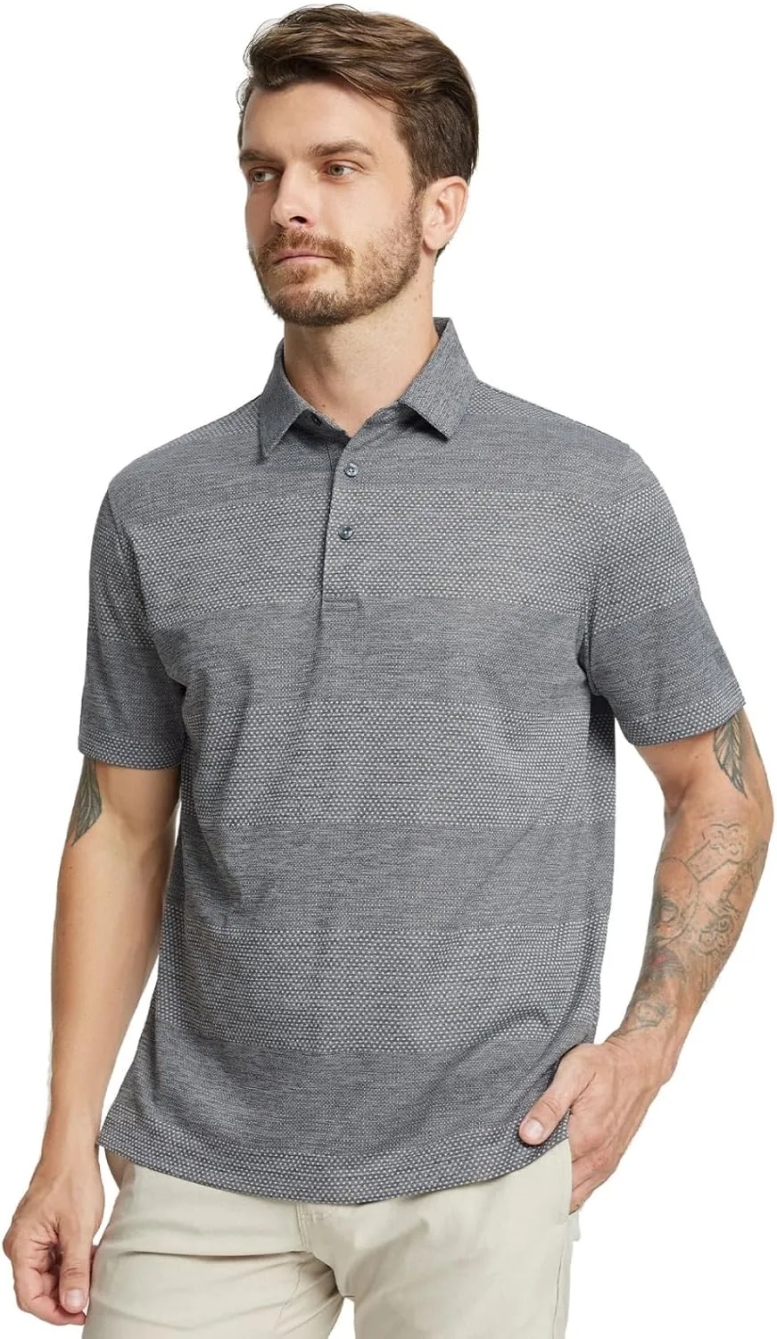 Rouen Golf Shirts for Men Dry Fit Short Sleeve Performance Moisture Wicking Casual Texture Heather Jacquard Mens Polo Shirts