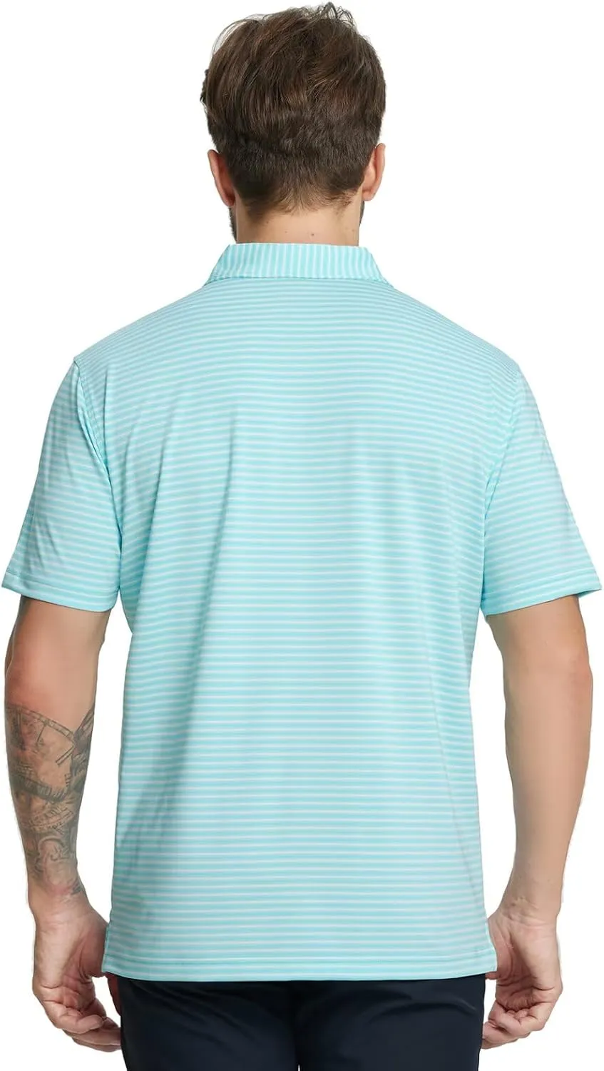 Rouen Golf Shirts for Men Moisture Wicking Lightweight Dry fit Performance Sports Stripe Collared Golf Polo Shirts for Men