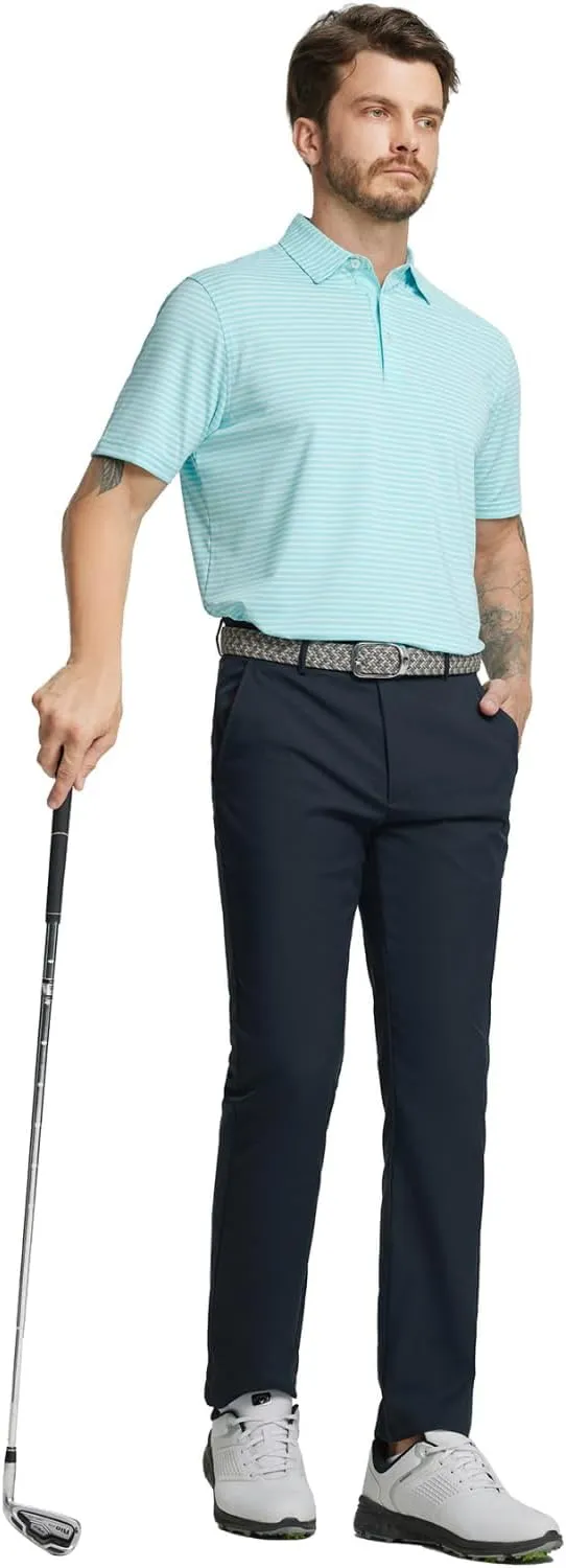 Rouen Golf Shirts for Men Moisture Wicking Lightweight Dry fit Performance Sports Stripe Collared Golf Polo Shirts for Men