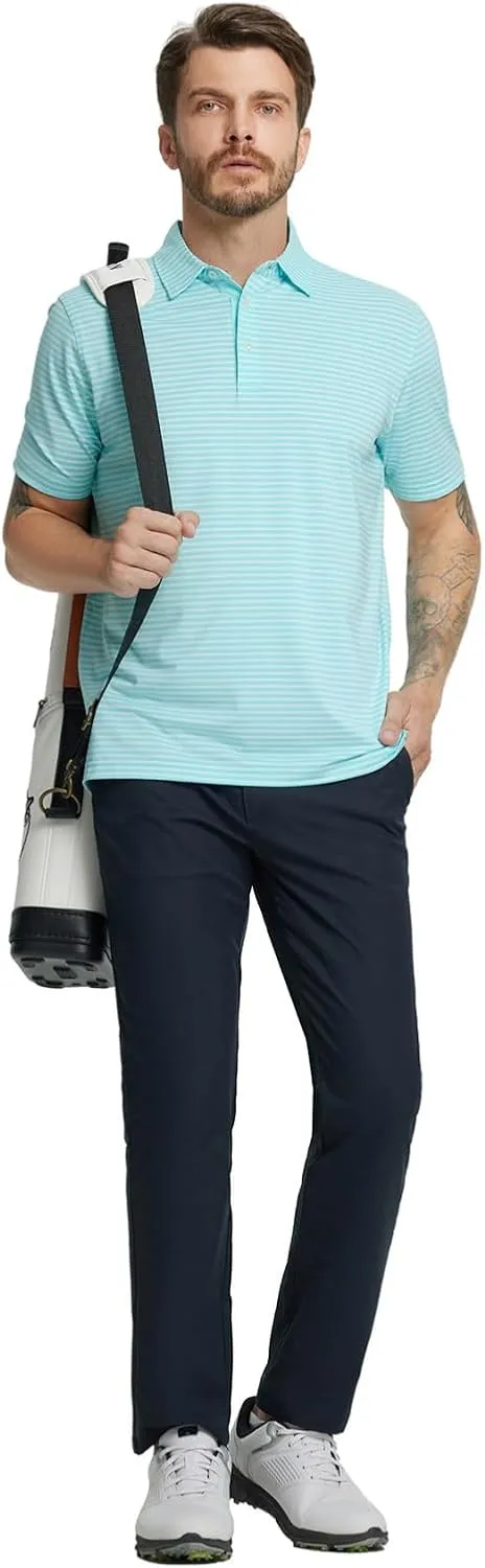 Rouen Golf Shirts for Men Moisture Wicking Lightweight Dry fit Performance Sports Stripe Collared Golf Polo Shirts for Men
