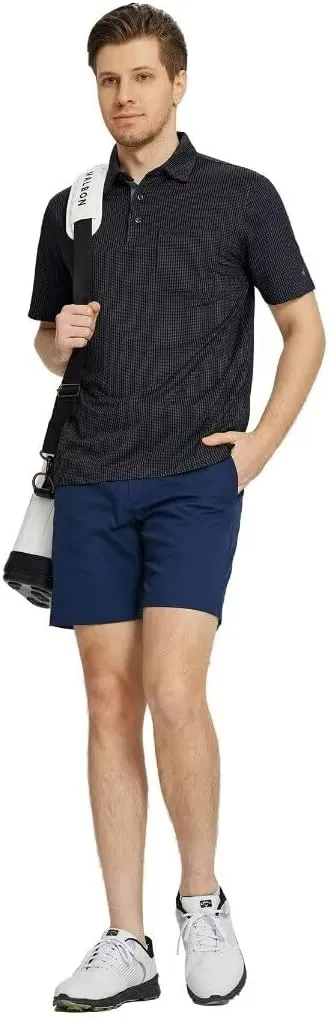 Rouen Mens Golf Shirts Short Sleeve Dry Fit Jacquard Performance Moisture Wicking Casual Pocket Collared Polo Shirts for Men