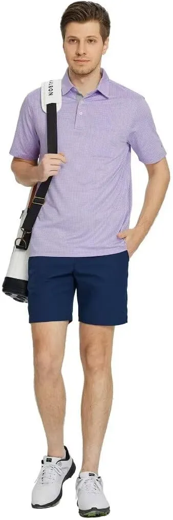 Rouen Mens Golf Shirts Short Sleeve Dry Fit Jacquard Performance Moisture Wicking Casual Pocket Collared Polo Shirts for Men