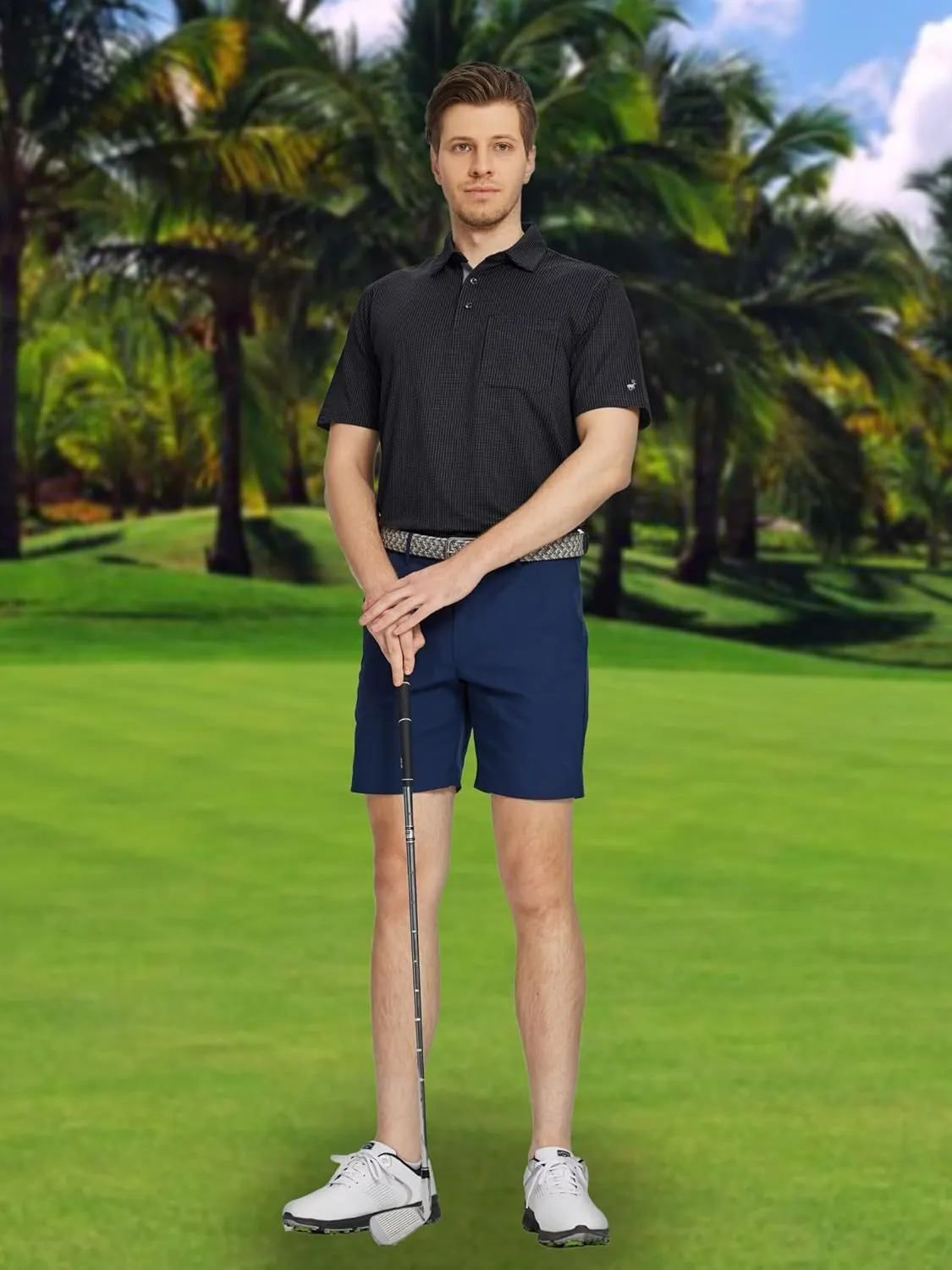 Rouen Mens Golf Shirts Short Sleeve Dry Fit Jacquard Performance Moisture Wicking Casual Pocket Collared Polo Shirts for Men