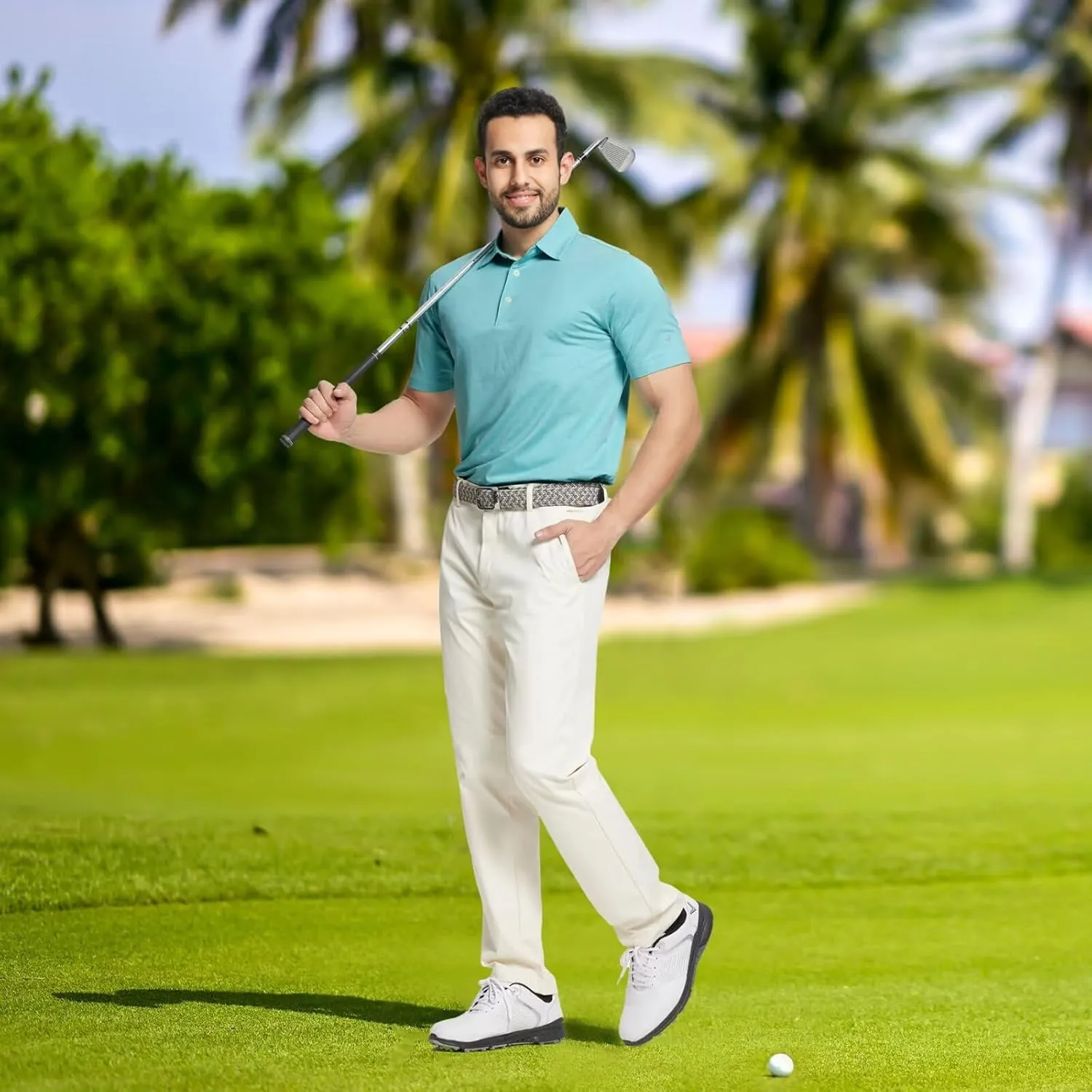 Rouen Mens Golf Shirts Short Sleeve Quick Dry Breathable Active Heather Jacquard Regular Fit Casual Polo Shirts for Men