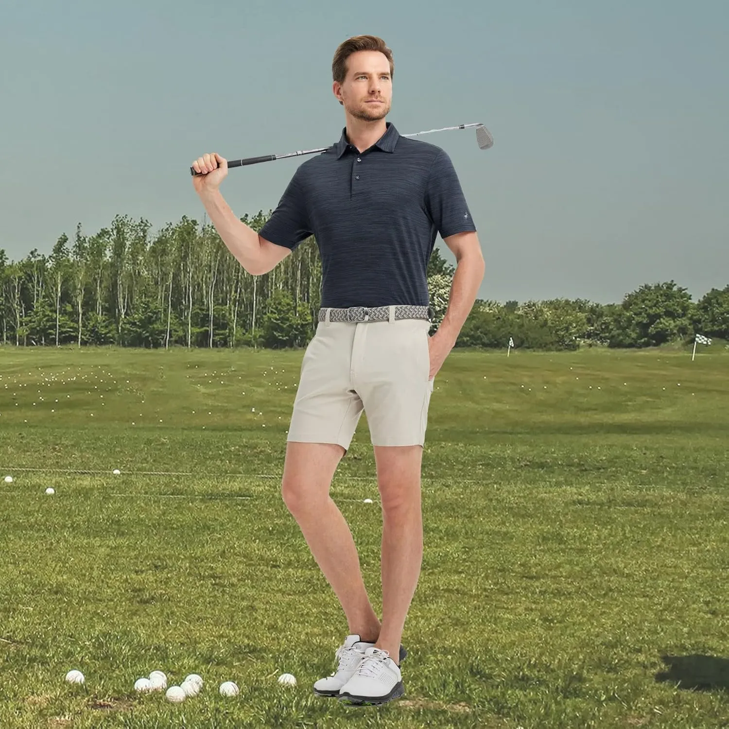 Rouen Polo Shirts for Men Dry Fit Performance Moisture Wicking Casual Jacquard Heather Collared Mens Golf Shirts Short Sleeve