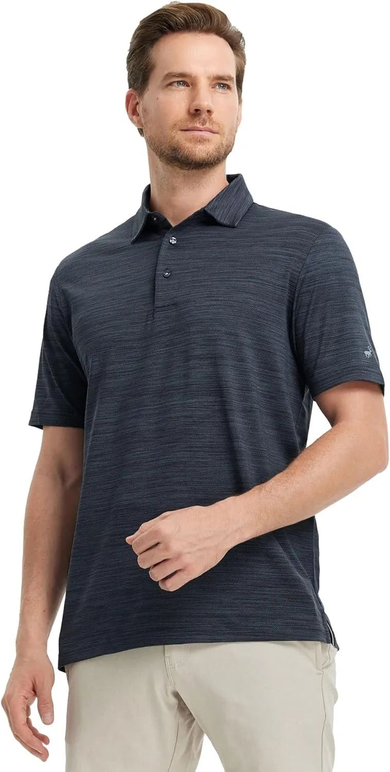 Rouen Polo Shirts for Men Dry Fit Performance Moisture Wicking Casual Jacquard Heather Collared Mens Golf Shirts Short Sleeve