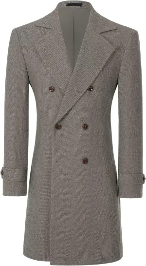 ROZU Men's Wool Blend Peacoat Peaky Blinders Costume Overcoat Men's Winter Coats Trench Coat Mens Pea Coat