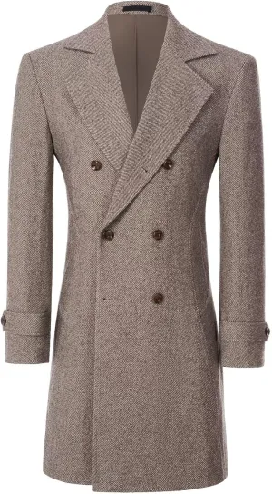 ROZU Men's Wool Blend Peacoat Peaky Blinders Costume Overcoat Men's Winter Coats Trench Coat Mens Pea Coat