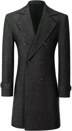 ROZU Men's Wool Blend Peacoat Peaky Blinders Costume Overcoat Men's Winter Coats Trench Coat Mens Pea Coat