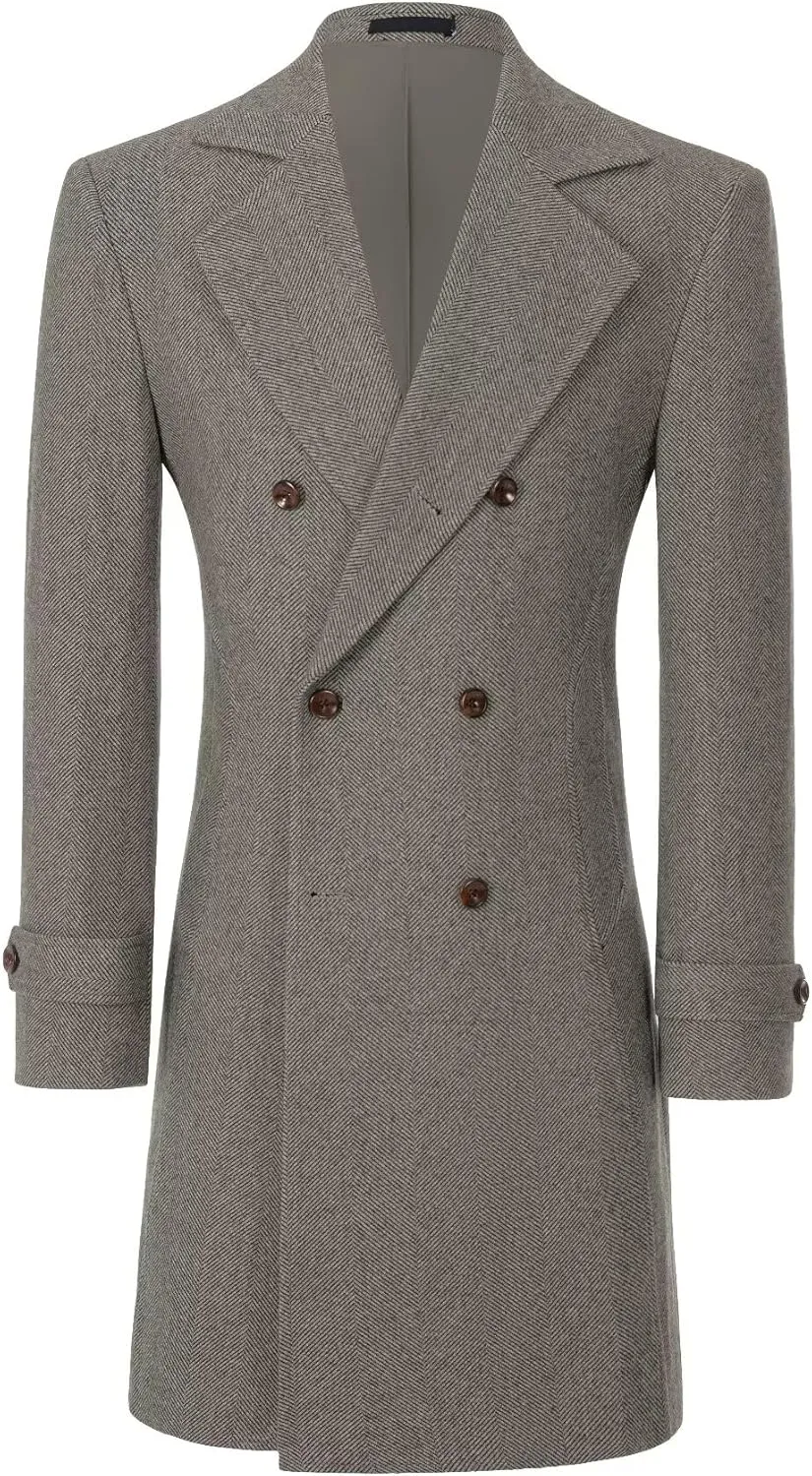 ROZU Men's Wool Blend Peacoat Peaky Blinders Costume Overcoat Men's Winter Coats Trench Coat Mens Pea Coat
