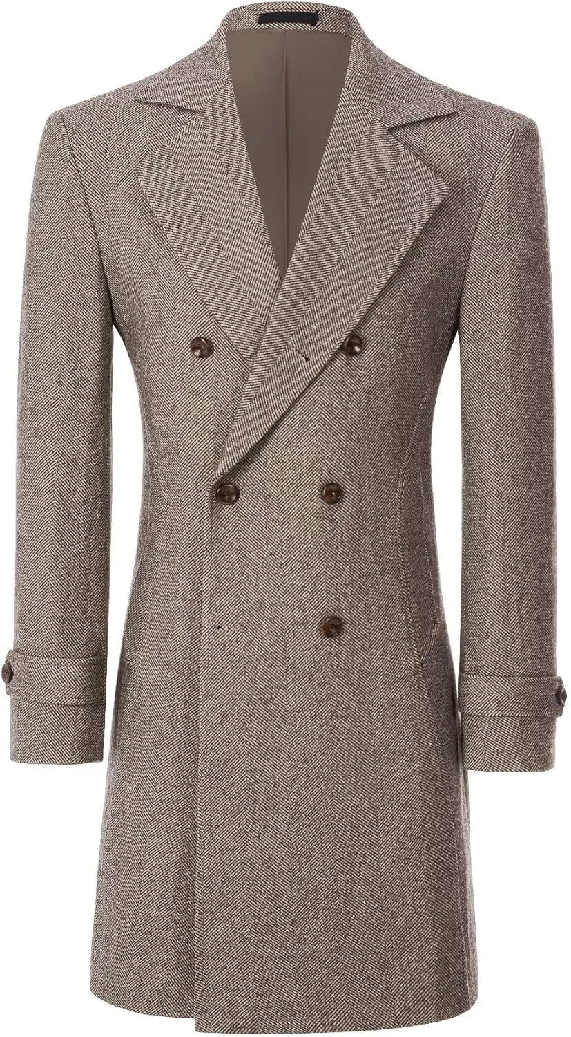 ROZU Men's Wool Blend Peacoat Peaky Blinders Costume Overcoat Men's Winter Coats Trench Coat Mens Pea Coat
