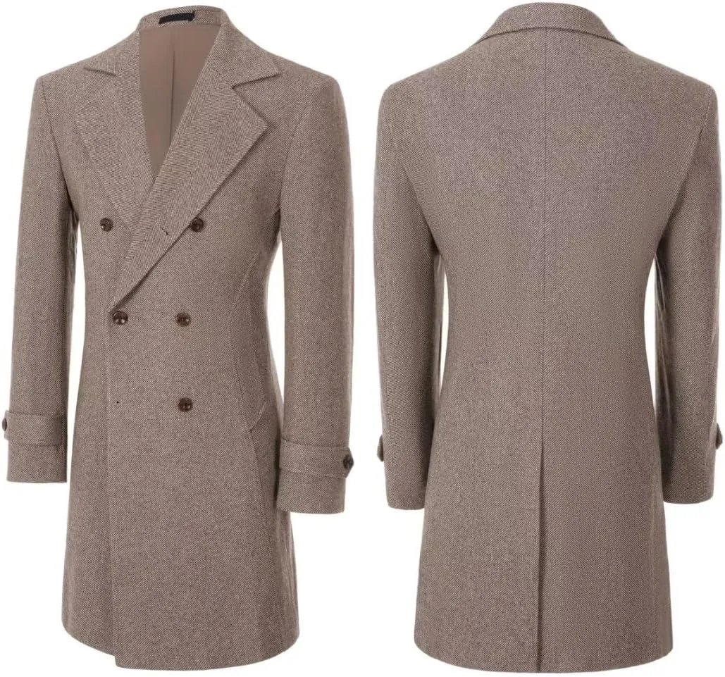 ROZU Men's Wool Blend Peacoat Peaky Blinders Costume Overcoat Men's Winter Coats Trench Coat Mens Pea Coat