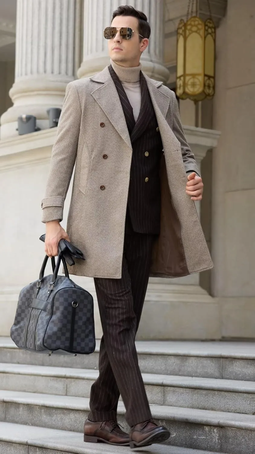 ROZU Men's Wool Blend Peacoat Peaky Blinders Costume Overcoat Men's Winter Coats Trench Coat Mens Pea Coat