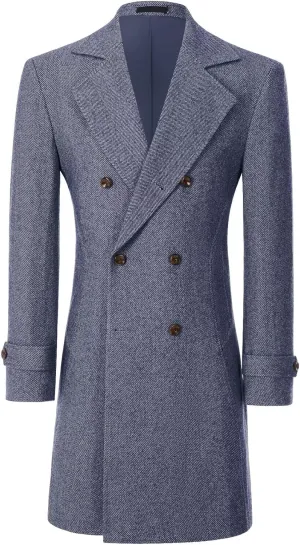 ROZU Men's Wool Blend Peacoat Peaky Blinders Costume Overcoat Men's Winter Coats Trench Coat Mens Pea Coat