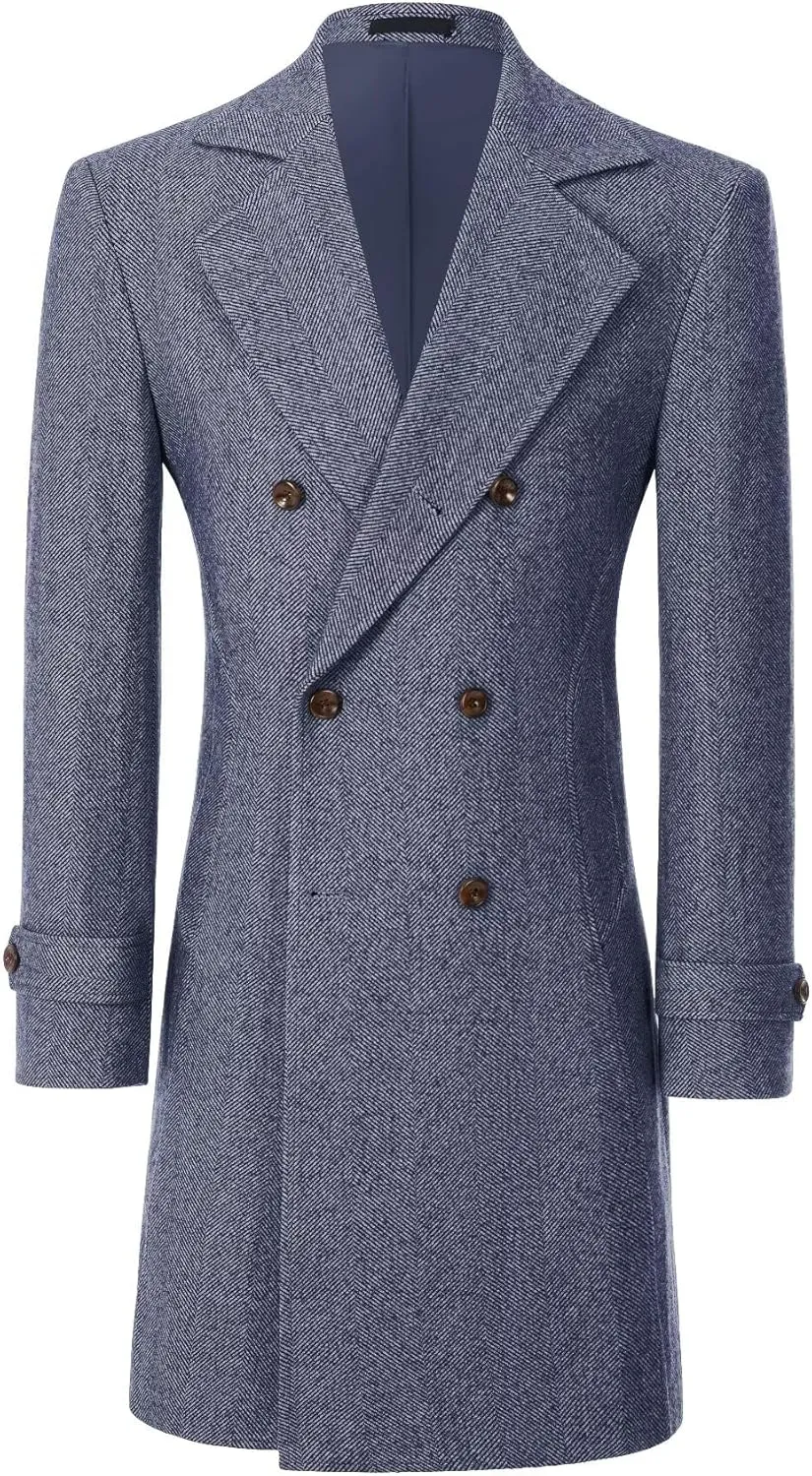 ROZU Men's Wool Blend Peacoat Peaky Blinders Costume Overcoat Men's Winter Coats Trench Coat Mens Pea Coat