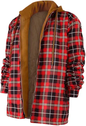 RTRDE Men's Jackets Long Sleeve Quilted Lined Shirt Jacket Zip Up Coat Outwear With Hood Jacket, M-5XL