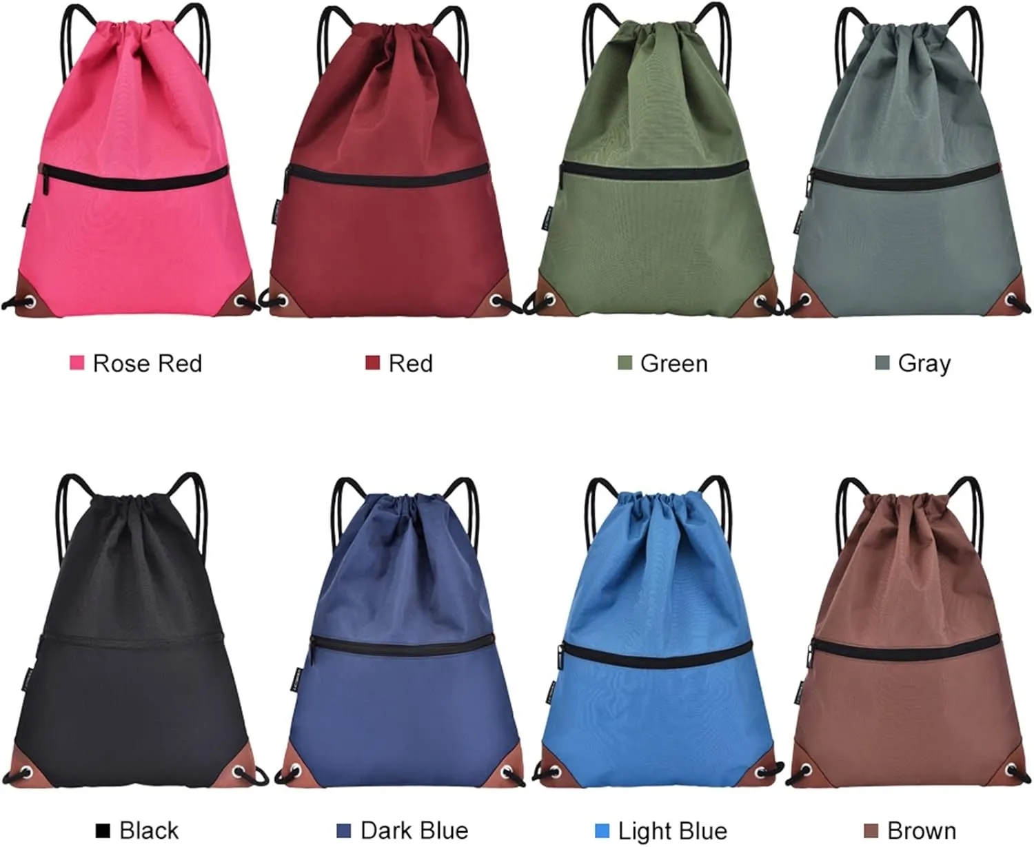 Sack Drawstring Backpack Water-resistant Drawstring Bucket Bag with Zipper Pockets Light Sack (Red)