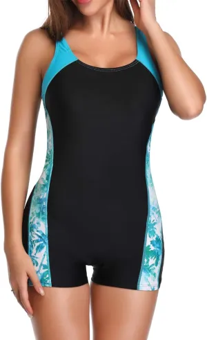 sand's coast Womens Boyleg One Piece Athletic Swimsuits with Shorts Sport Bathing Suit Racerback Swimwear Teens Girl