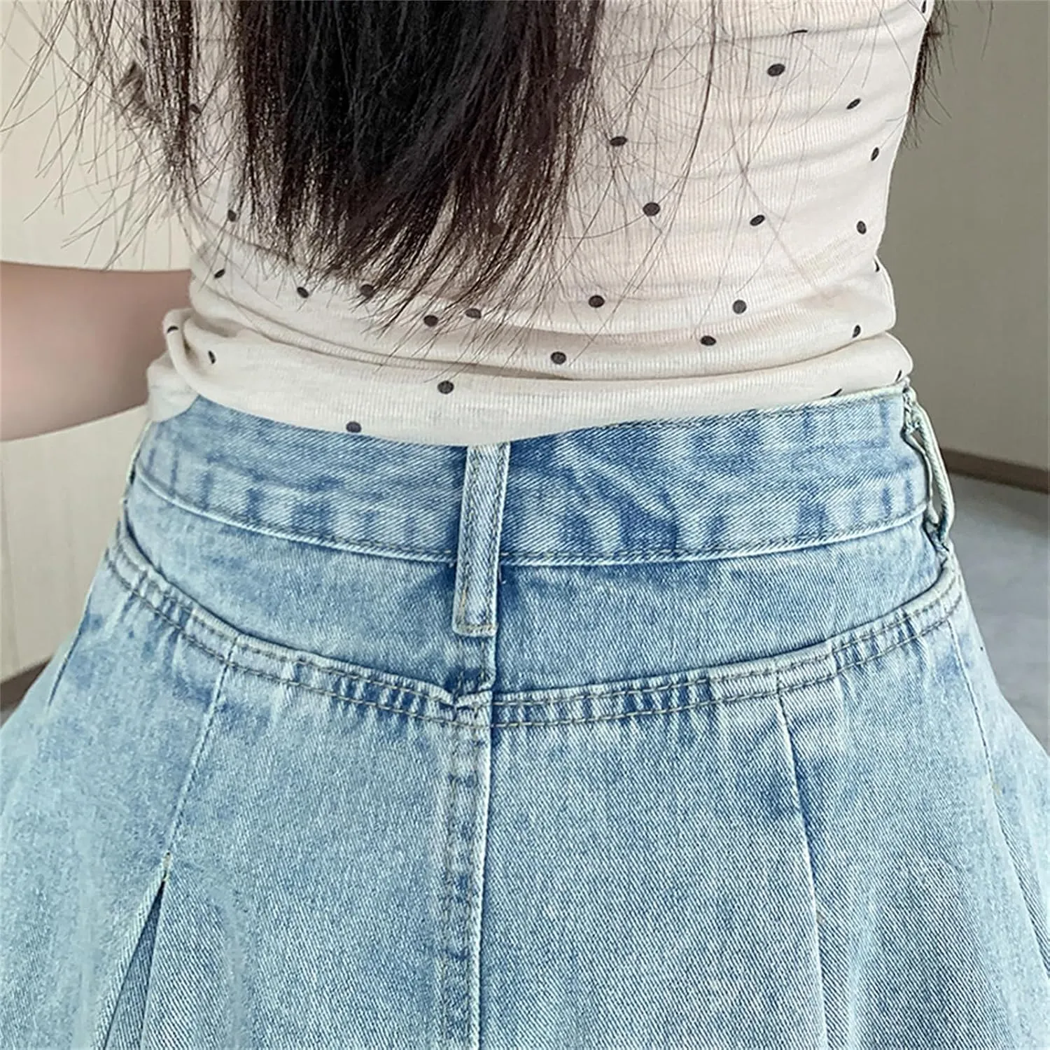 SANGTREE Women's High Waisted Denim Pleated Mini Skirt