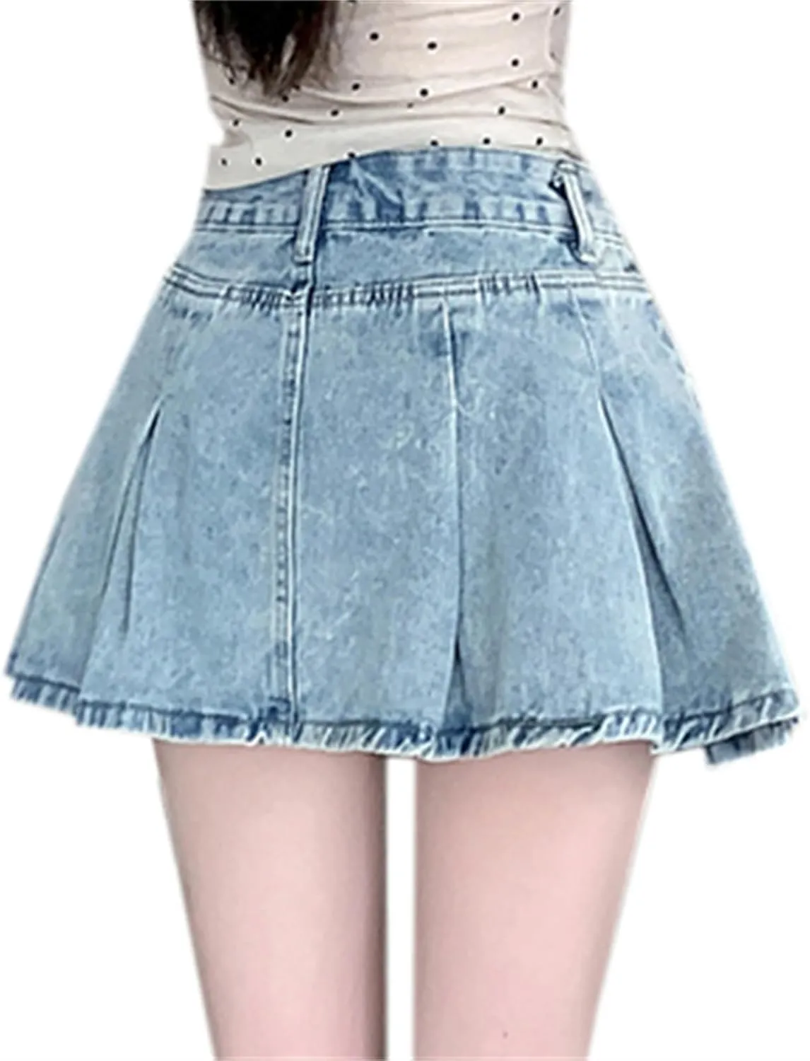 SANGTREE Women's High Waisted Denim Pleated Mini Skirt