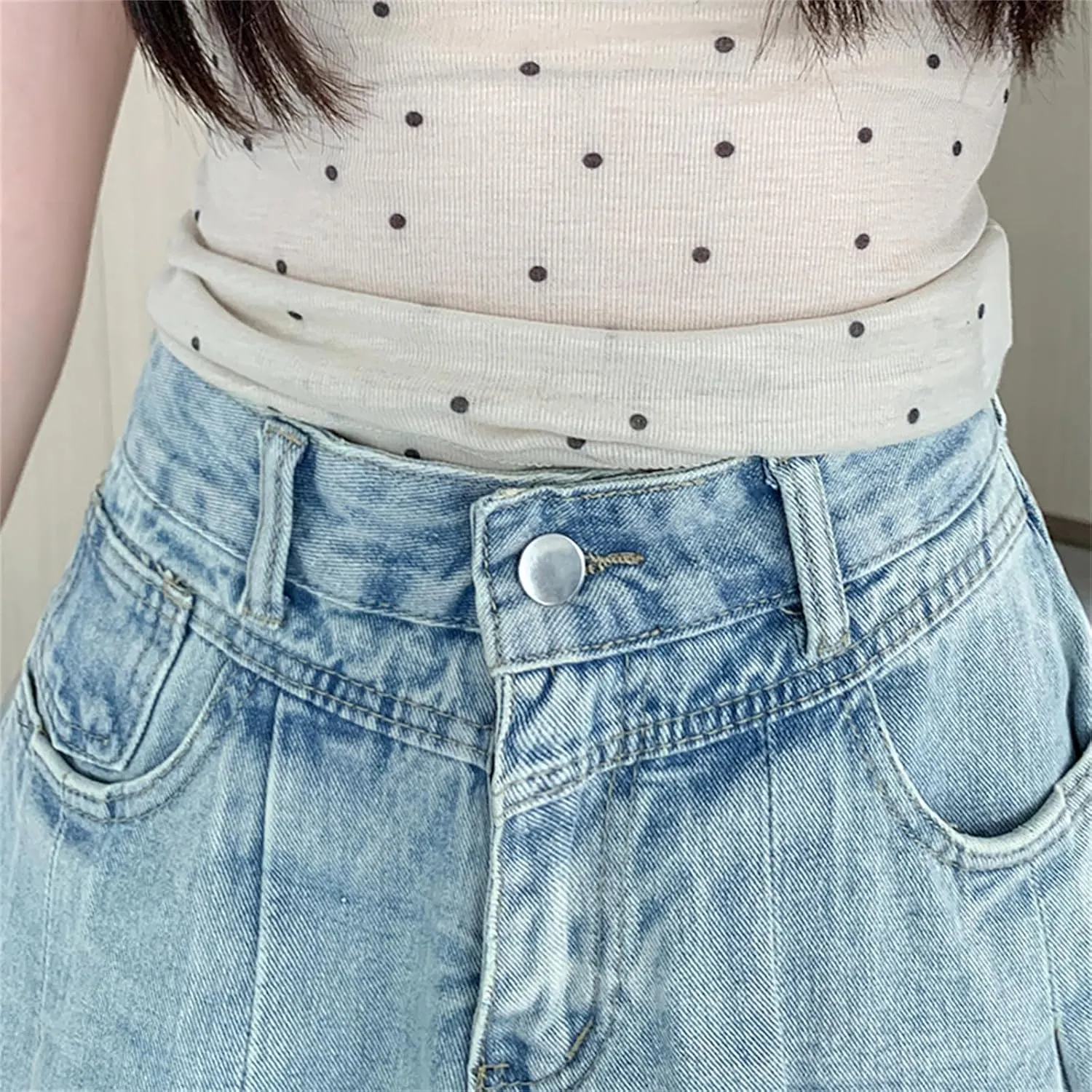 SANGTREE Women's High Waisted Denim Pleated Mini Skirt