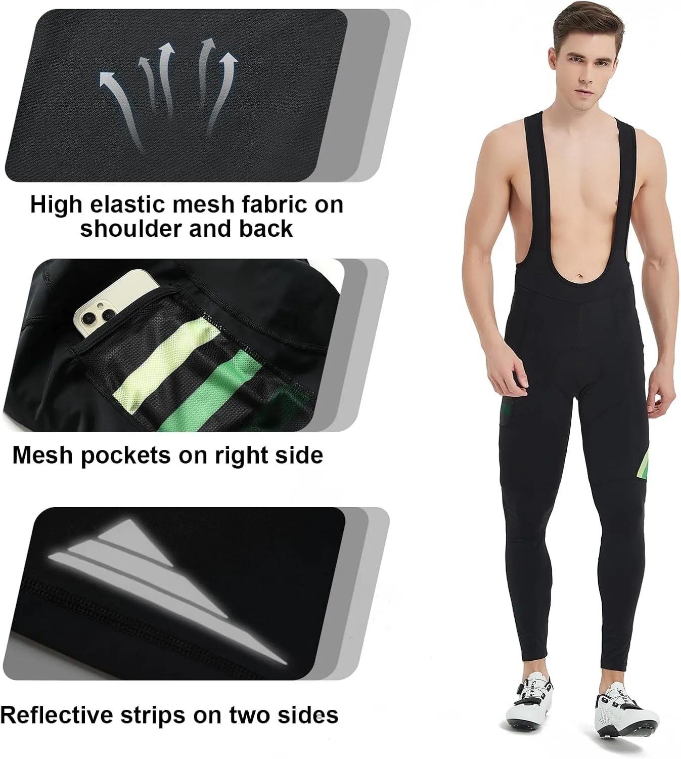Santic Cycling Bib Tights Men Padded Cycling Bib Pants Long Padded with Pocket