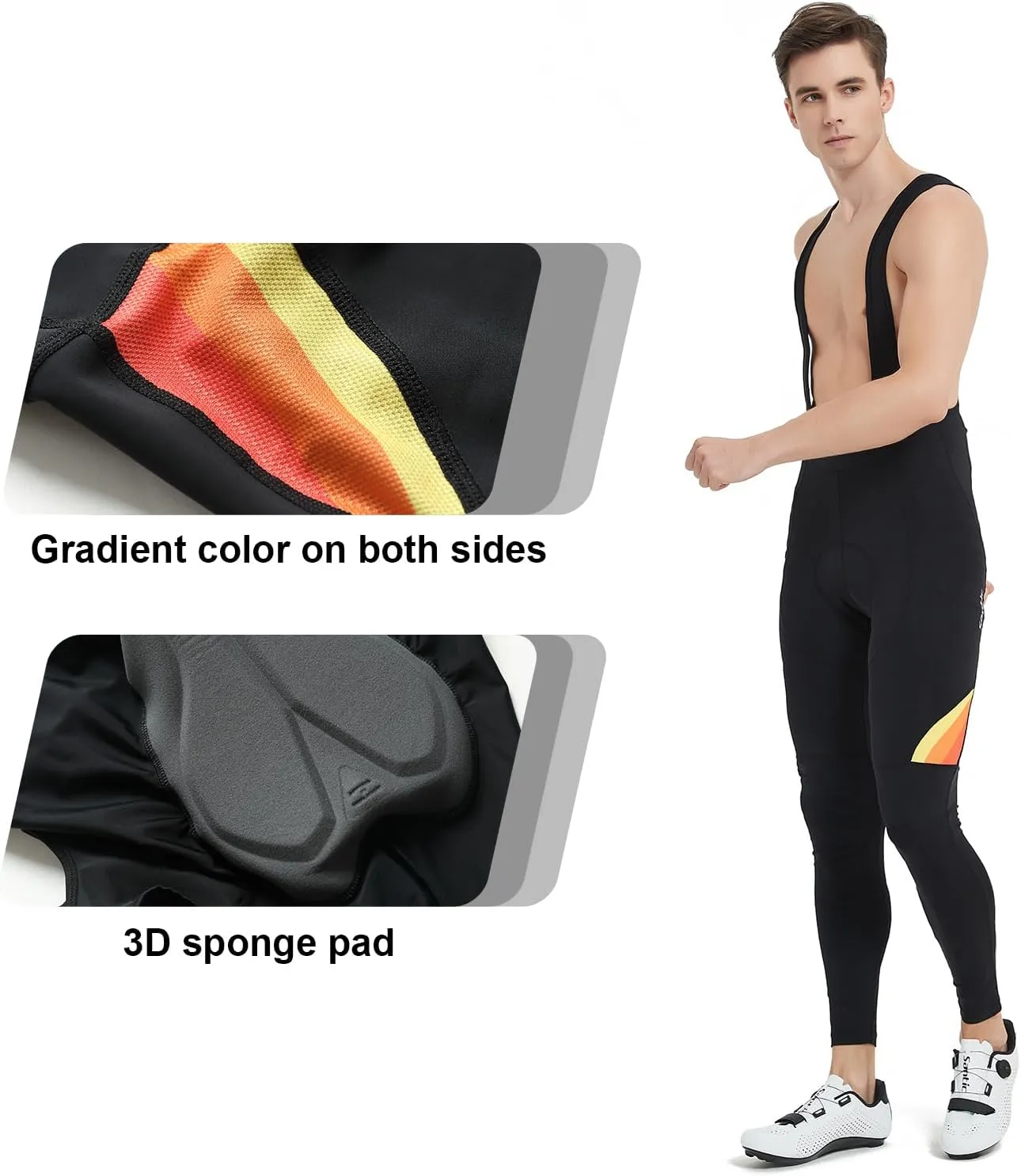 Santic Cycling Bib Tights Men Padded Cycling Bib Pants Long Padded with Pocket