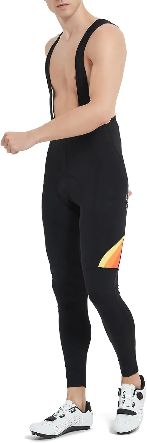 Santic Cycling Bib Tights Men Padded Cycling Bib Pants Long Padded with Pocket