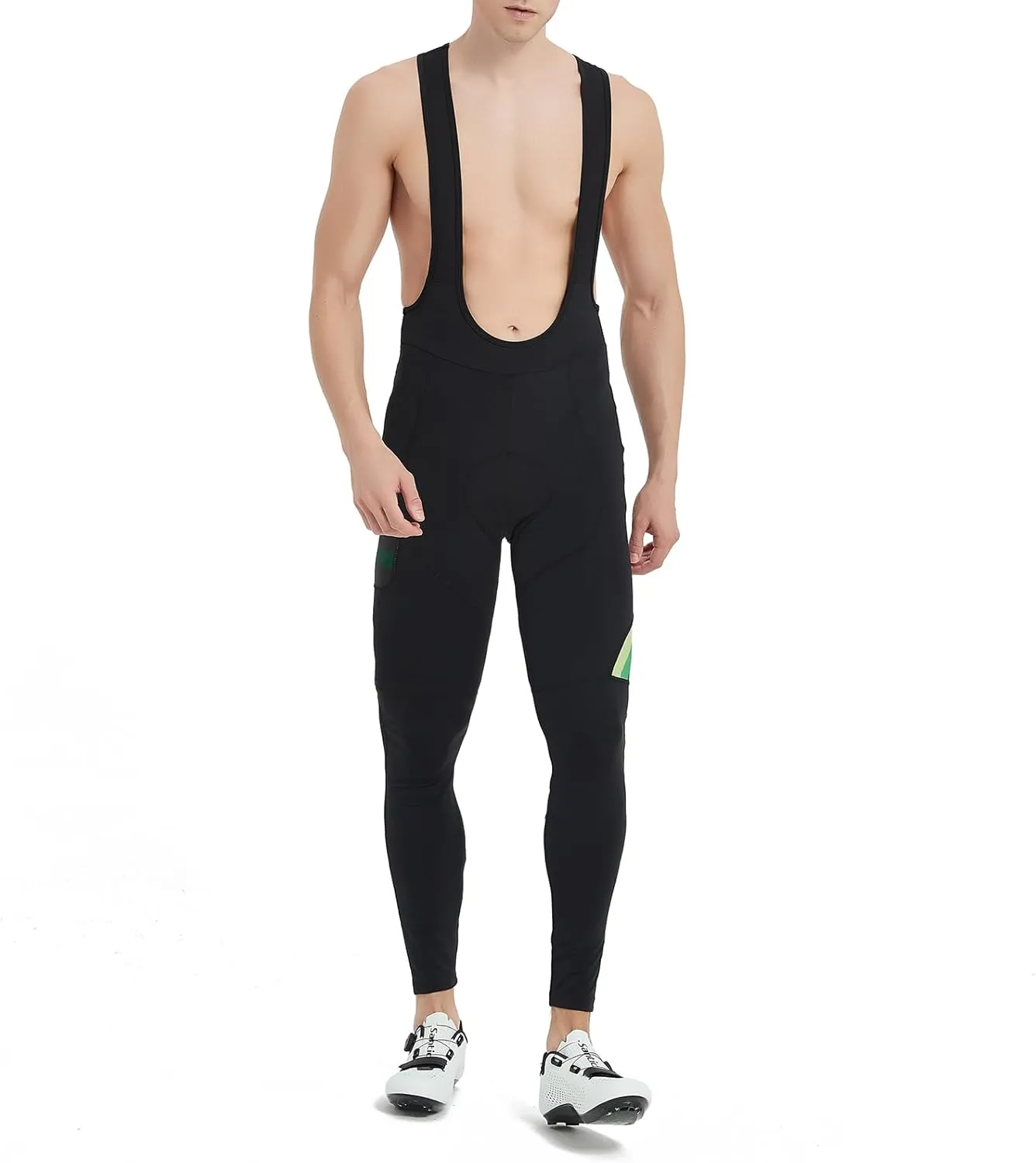 Santic Cycling Bib Tights Men Padded Cycling Bib Pants Long Padded with Pocket