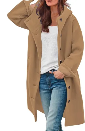 SAUKOLE Womens Wool Blend Pea Coat Fashion Winter Dressy Overcoat Single Breasted Trench Jackets with Hood