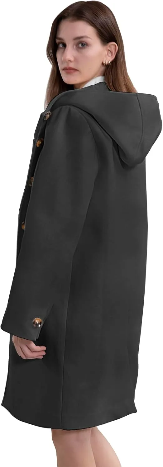 SAUKOLE Womens Wool Blend Pea Coat Fashion Winter Dressy Overcoat Single Breasted Trench Jackets with Hood