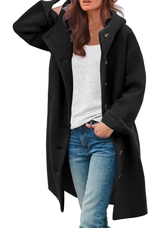 SAUKOLE Womens Wool Blend Pea Coat Fashion Winter Dressy Overcoat Single Breasted Trench Jackets with Hood