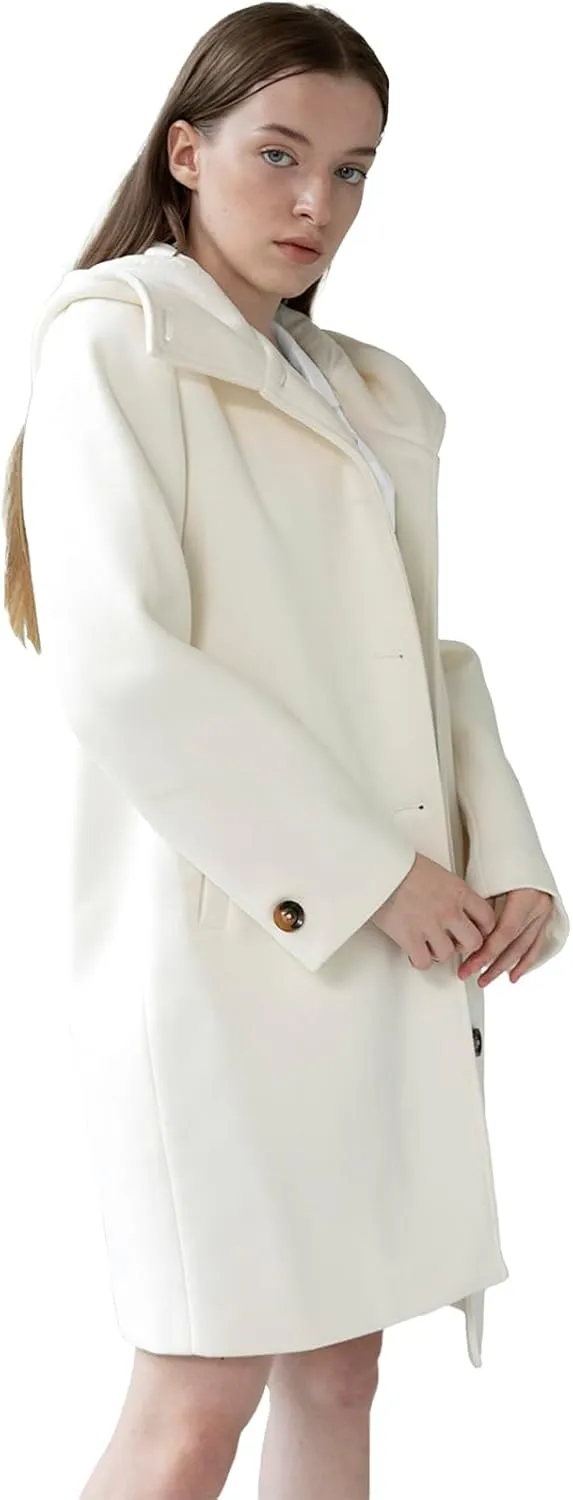 SAUKOLE Womens Wool Blend Pea Coat Fashion Winter Dressy Overcoat Single Breasted Trench Jackets with Hood