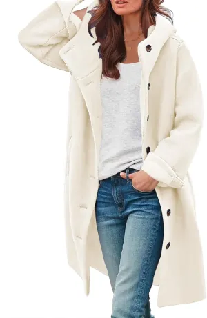 SAUKOLE Womens Wool Blend Pea Coat Fashion Winter Dressy Overcoat Single Breasted Trench Jackets with Hood