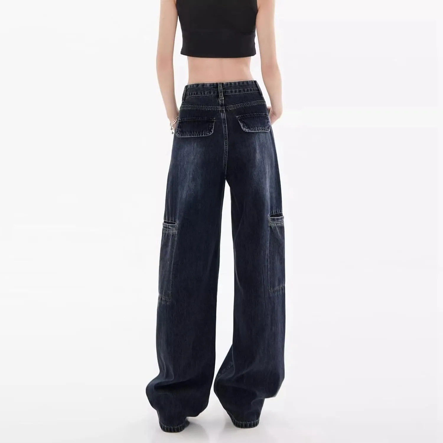 sdbrld Jeans for Women Baggy,Womens Mid Rise Jeans Wide Leg Loose Boyfriend Denim Harem Cropped Pant Vintage Barrel Jeans Y2k