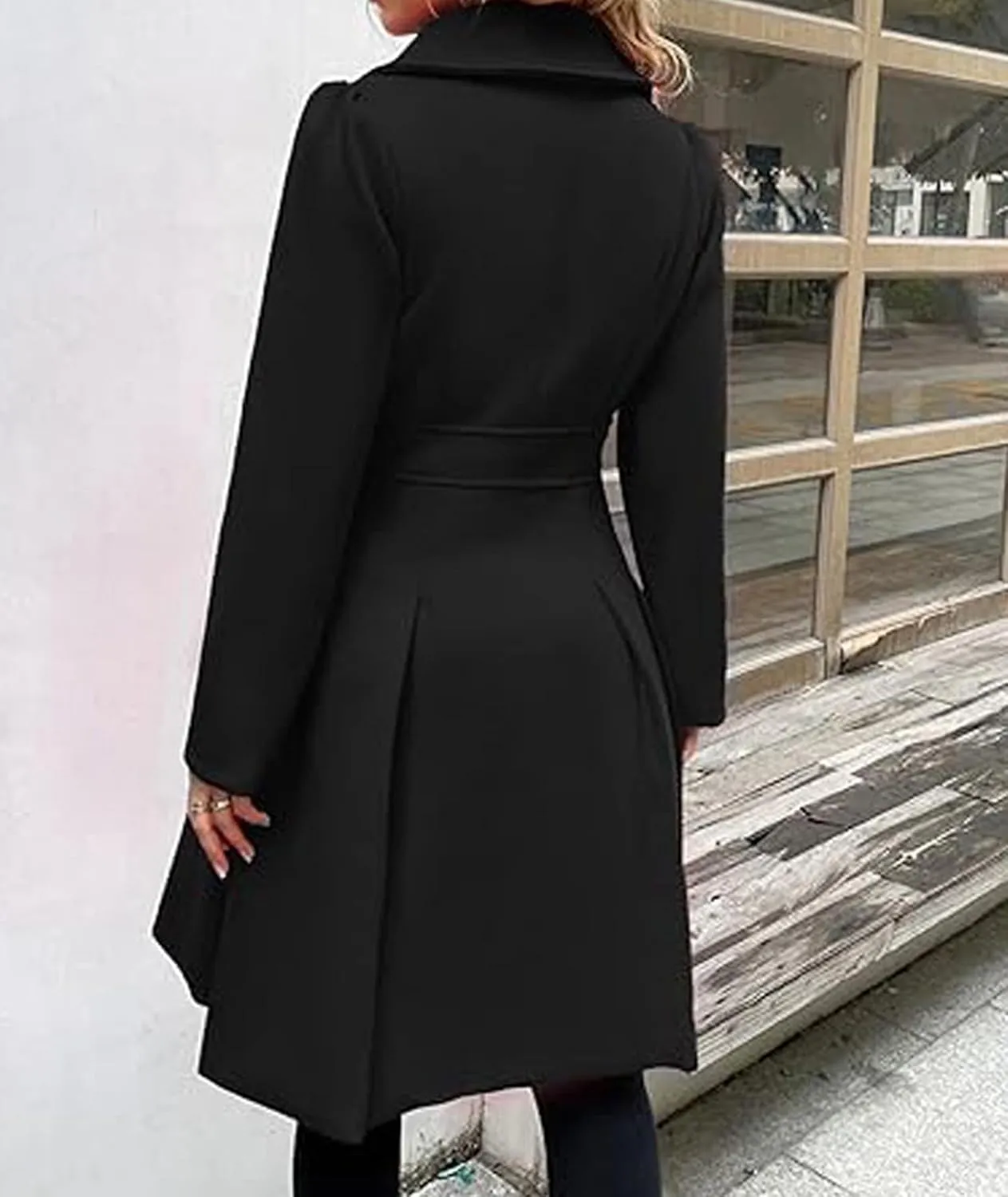 SEMATOMALA Women's Double Breasted A Line Trench Coat Notched Lapel Wool Blend Pea Coats Jacket with Pockets