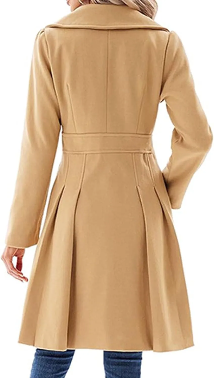 SEMATOMALA Women's Double Breasted A Line Trench Coat Notched Lapel Wool Blend Pea Coats Jacket with Pockets