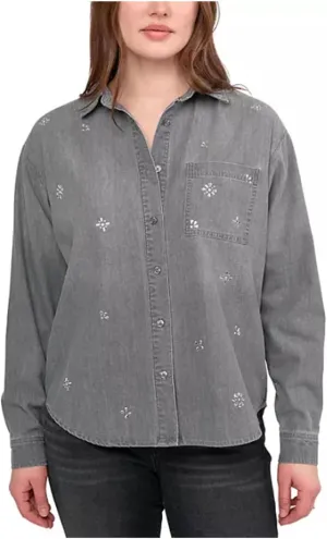 Seven7 Ladies Denim Button Up Long Sleeve Shirt