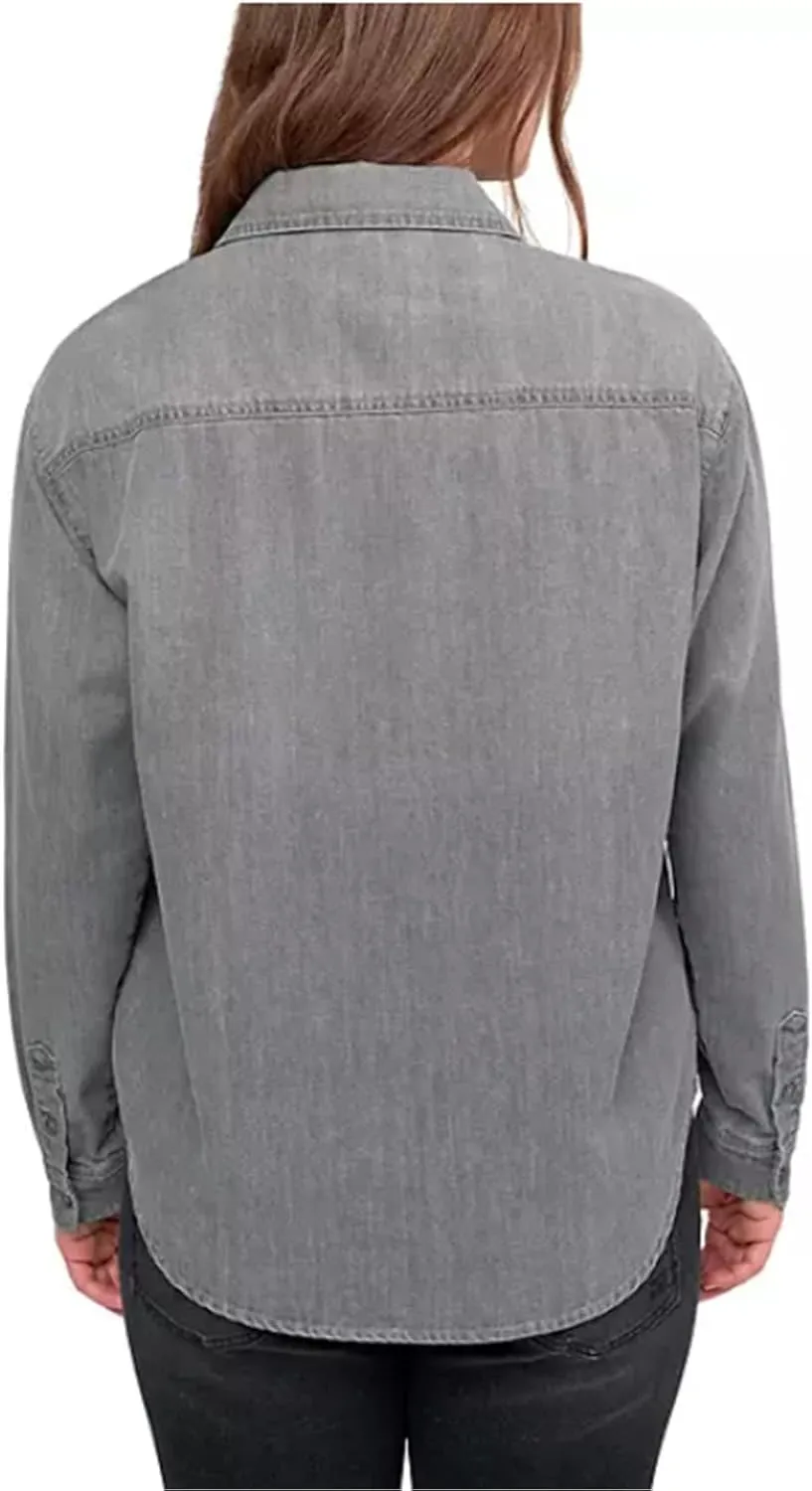 Seven7 Ladies Denim Button Up Long Sleeve Shirt
