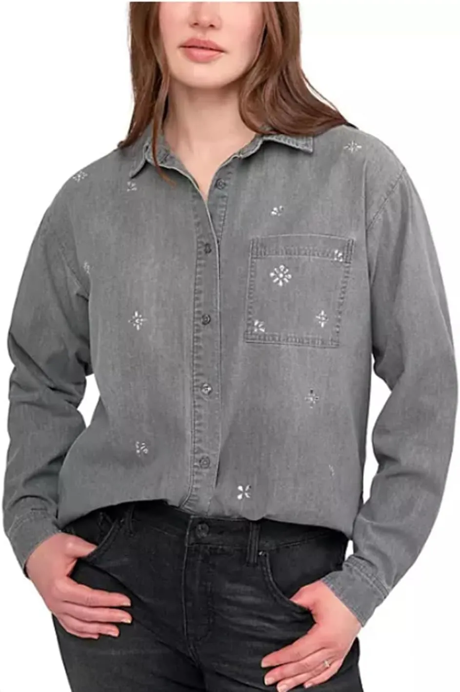 Seven7 Ladies Denim Button Up Long Sleeve Shirt