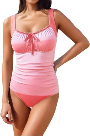 Sexy One Piece Swimsuit for Women Laceup Front Tummy Control Bathing Suit Chic Tie Dye Slimming Swimwear