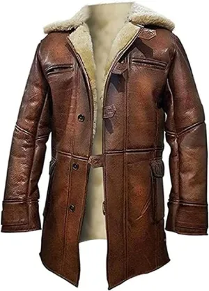 Shearling Brown Leather Coat Genuine Sheepskin Leather Coat with Artificial Fur B3 Bomber Leather Coat Aviator Coat for Men (S)