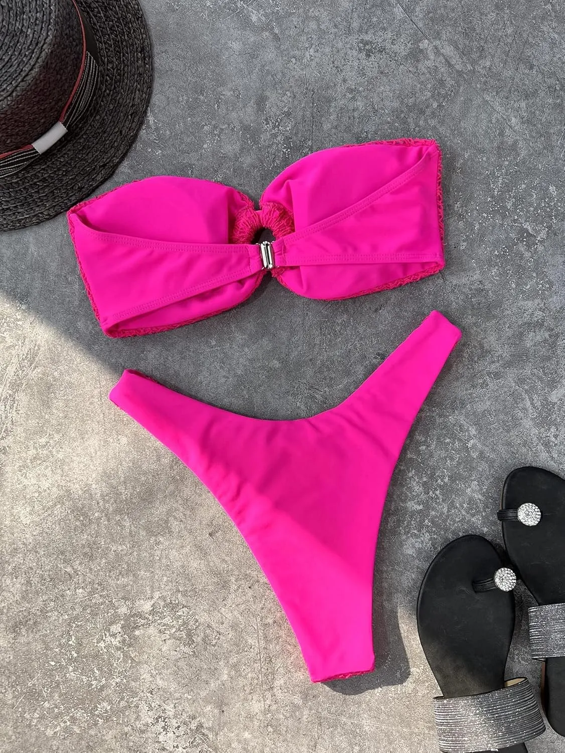SHENHE Women's 2 Piece Strapless O Ring High Cut Bandeau Swimsuit Bathing Suit Bikini Sets