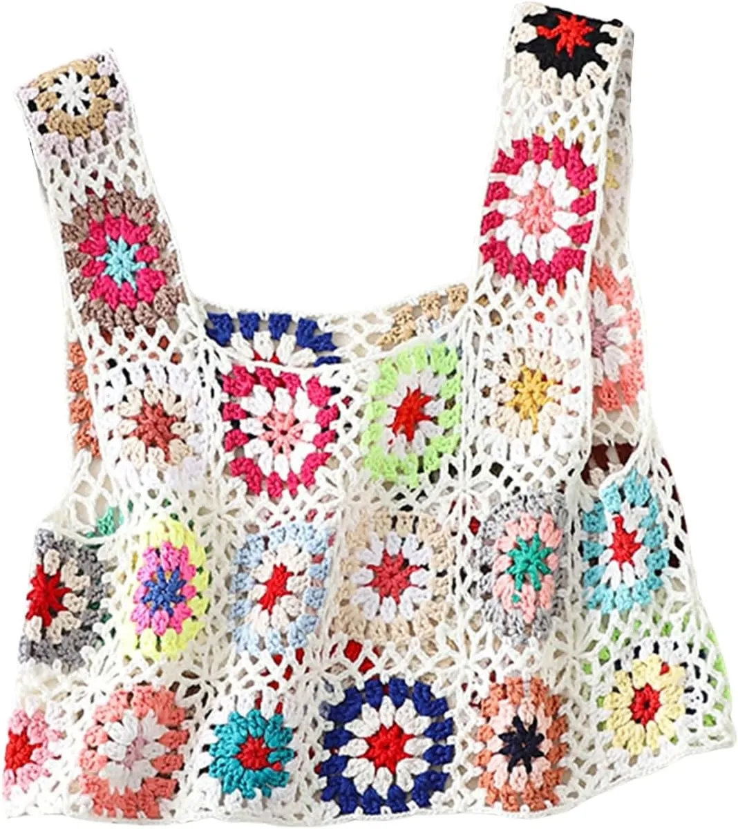 SHENHE Women's Sheer Floral Crochet Square Neck Sleeveless Cover Up Tank Crop Tops