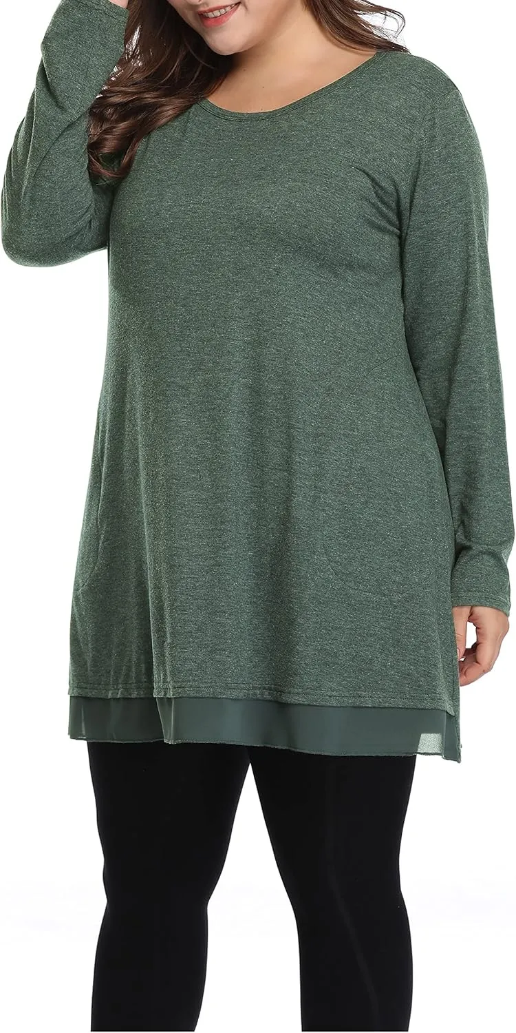 Shiaili Heather Plus Size Tunic Tops for Women Long Flowy Shirts for Leggings