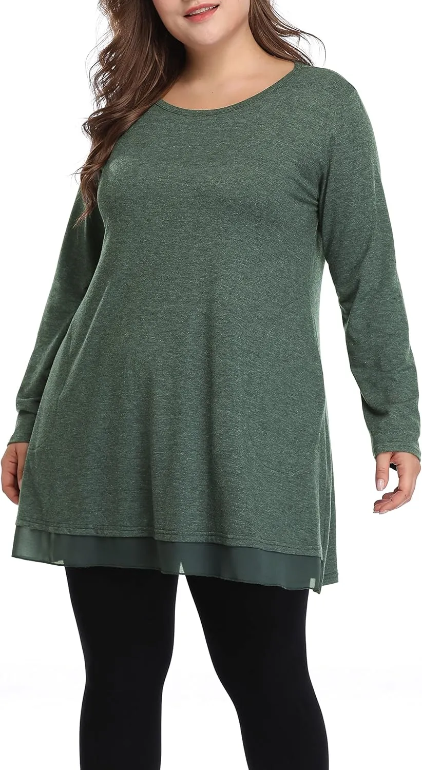 Shiaili Heather Plus Size Tunic Tops for Women Long Flowy Shirts for Leggings