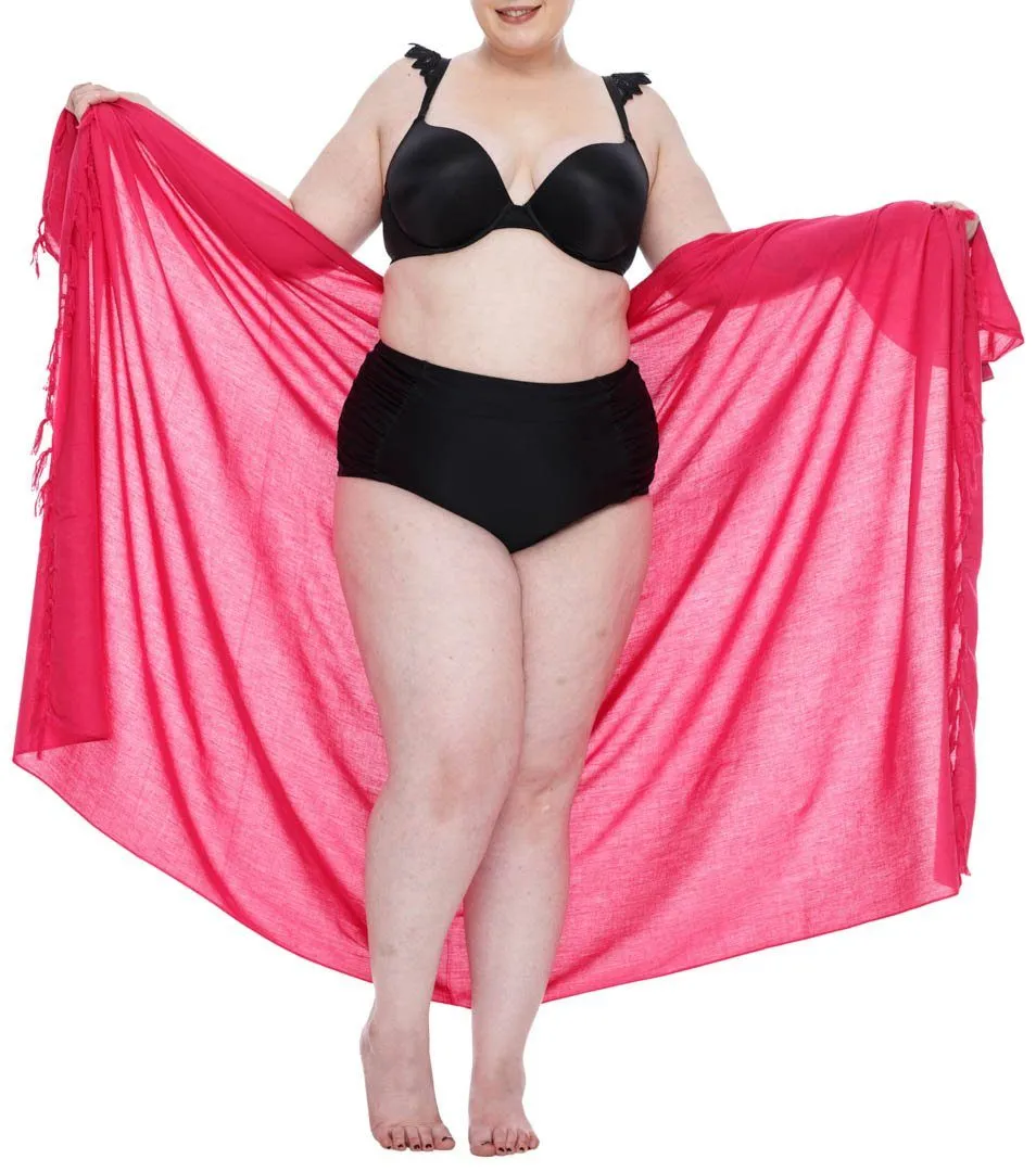 SHU-SHI Women's Plus Size Sarong Wrap Skirt - Solid Beach Cover-Up with Coconut Clip