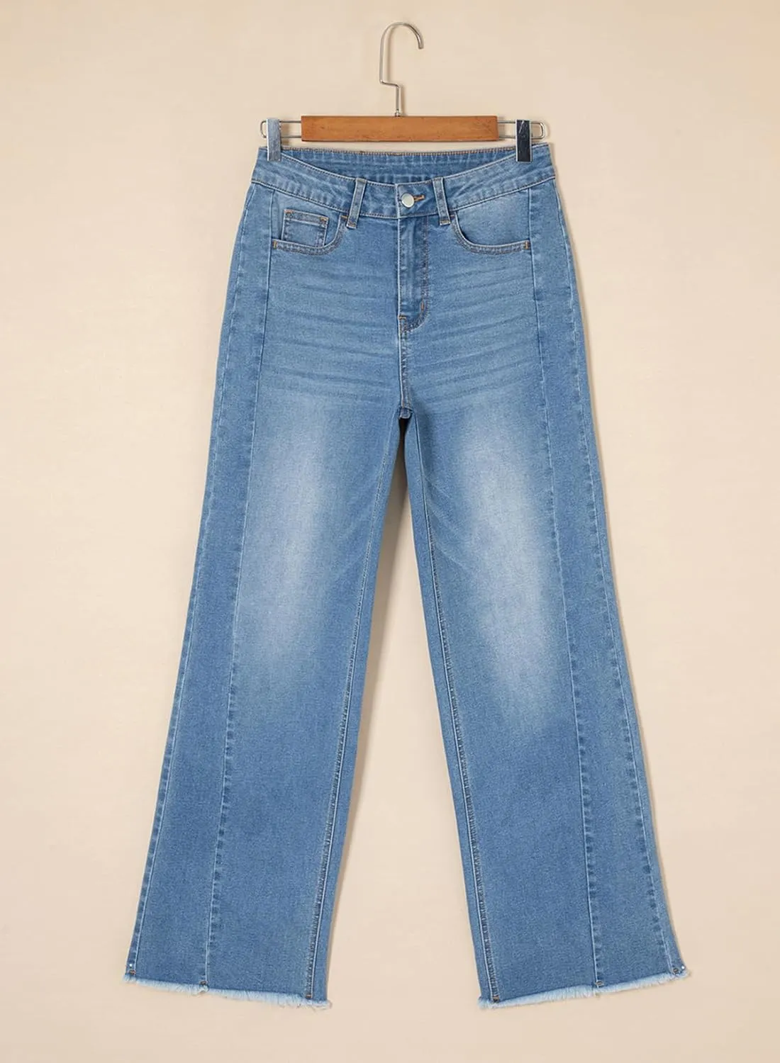 Sidefeel Women's Bowknot Wide Leg Jeans High Waisted Strechy Raw Hem Denim Pants