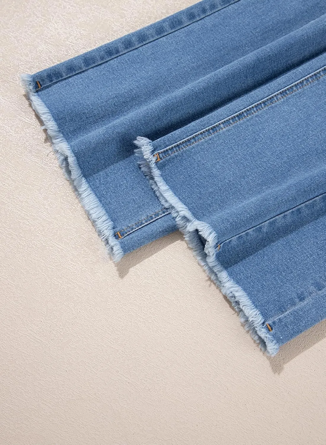 Sidefeel Women's Bowknot Wide Leg Jeans High Waisted Strechy Raw Hem Denim Pants
