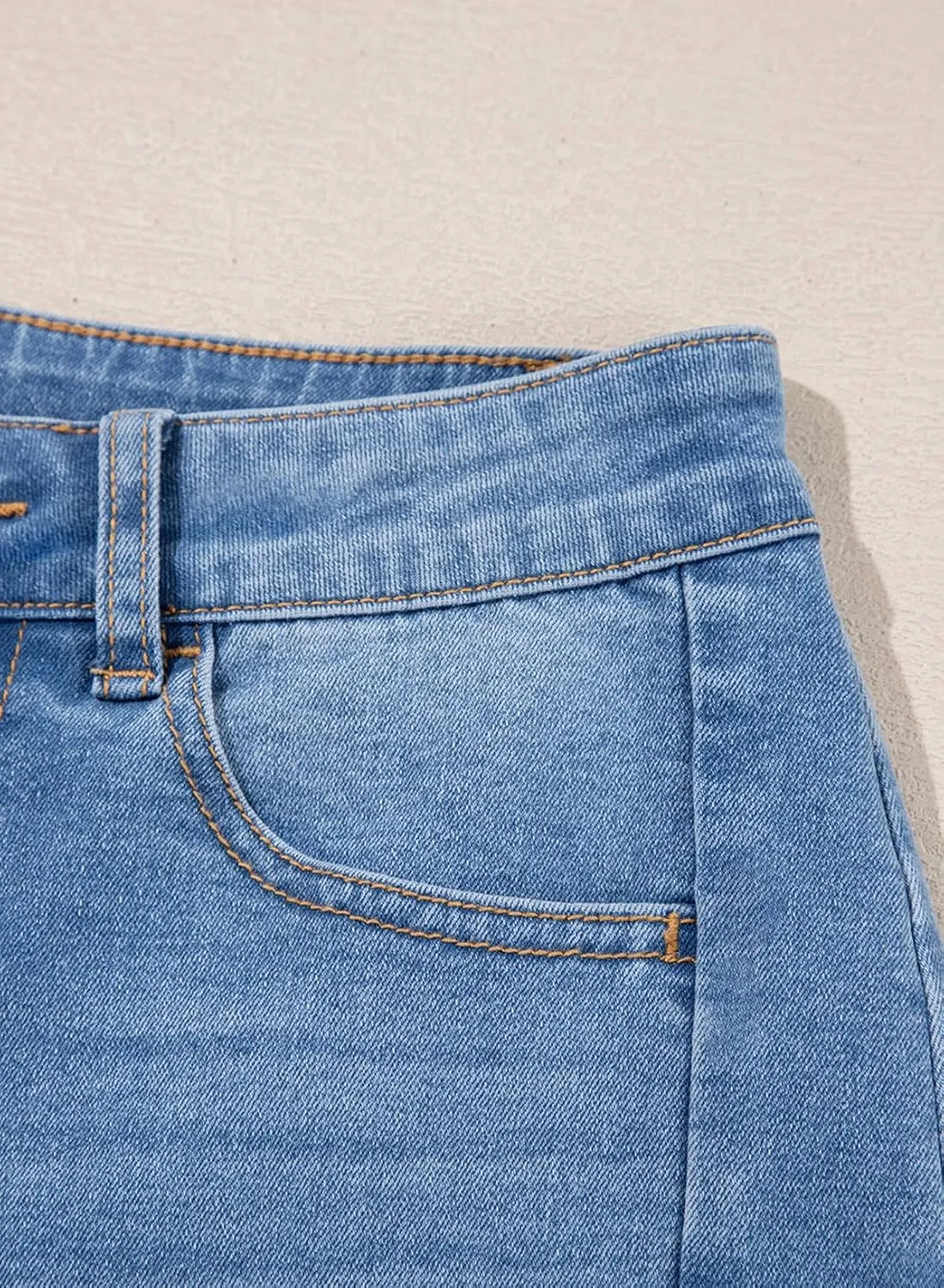 Sidefeel Women's Bowknot Wide Leg Jeans High Waisted Strechy Raw Hem Denim Pants